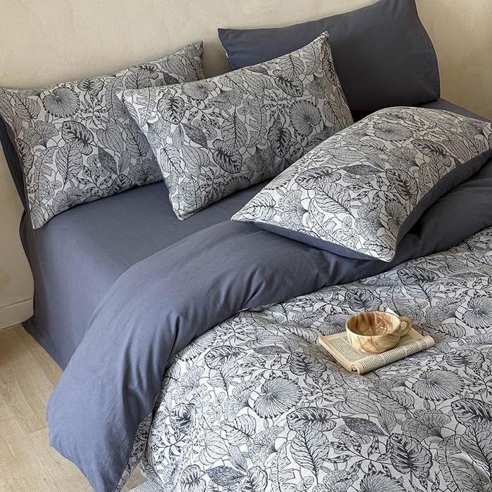 91家纺网 家纺一手货源 找家纺 蓝邻家纺 2025年新款全棉色织提花磨毛四件套 华尔兹-蓝