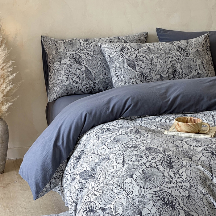 91家纺网 家纺一手货源 找家纺 蓝邻家纺 2025年新款全棉色织提花磨毛四件套 华尔兹-蓝