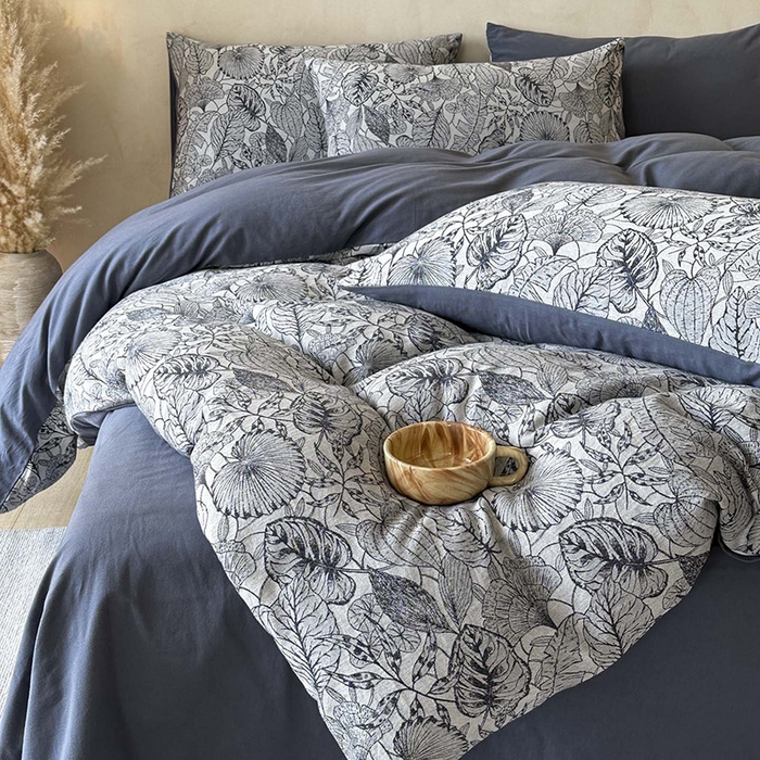 91家纺网 家纺一手货源 找家纺 蓝邻家纺 2025年新款全棉色织提花磨毛四件套 华尔兹-蓝