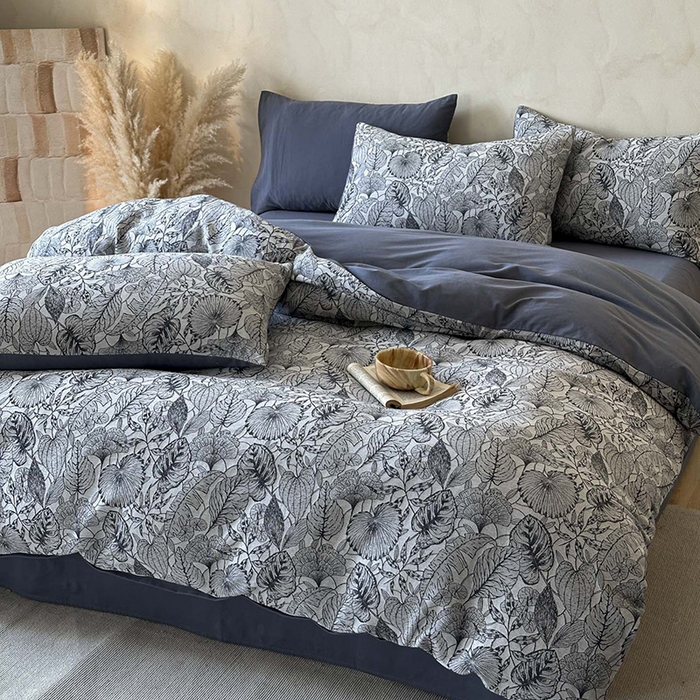 91家纺网 家纺一手货源 找家纺 蓝邻家纺 2025年新款全棉色织提花磨毛四件套 华尔兹-蓝