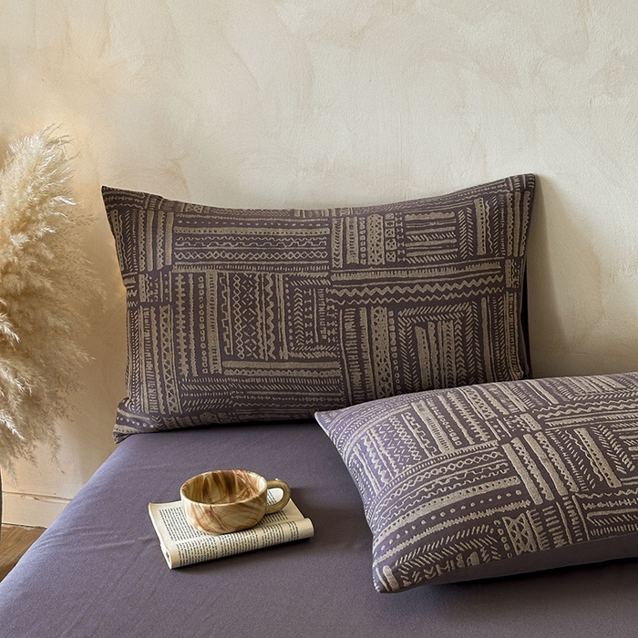 91家纺网 家纺一手货源 找家纺 蓝邻家纺 2025年新款全棉色织提花磨毛四件套 曼波夏-烟紫米