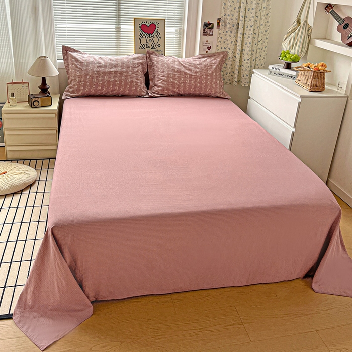 91家纺网 家纺一手货源 找家纺 一比一 2025新款古法水洗棉小布袋高克重云柔棉四件套 复古红