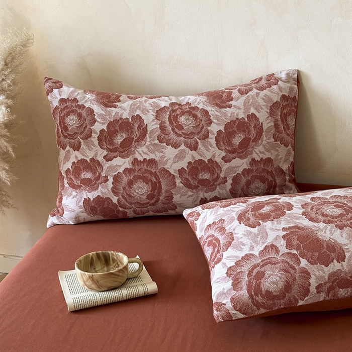 91家纺网 家纺一手货源 找家纺 蓝邻家纺 2025年新款全棉色织提花磨毛四件套 云漫-红