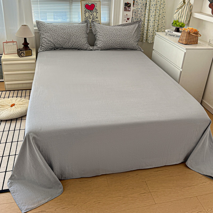 91家纺网 家纺一手货源 找家纺 一比一 2025新款古法水洗棉小布袋高克重云柔棉四件套 复古灰花