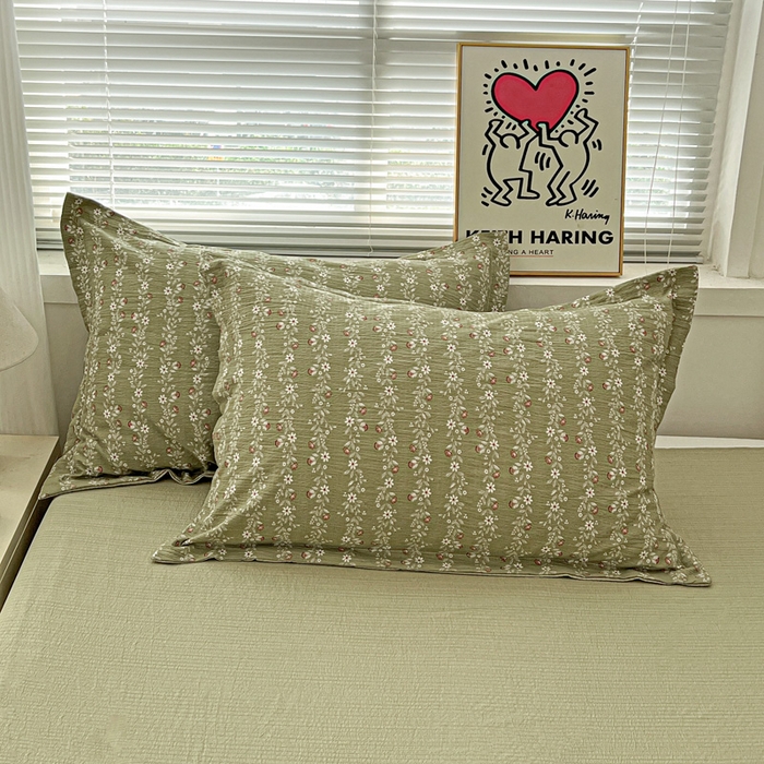 91家纺网 家纺一手货源 找家纺 一比一 2025新款古法水洗棉小布袋高克重云柔棉四件套复古绿