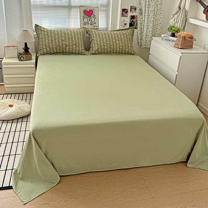 91家纺网 家纺一手货源 找家纺 一比一 2025新款古法水洗棉小布袋高克重云柔棉四件套复古绿