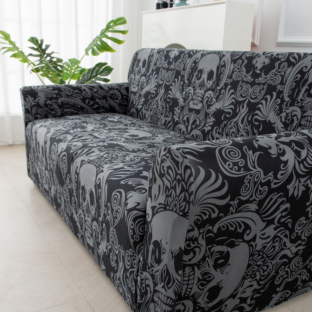 91家纺网 家纺一手货源 找家纺 飞翔家纺 2025新款沙发套沙发垫圣诞款 黑纹骷髅