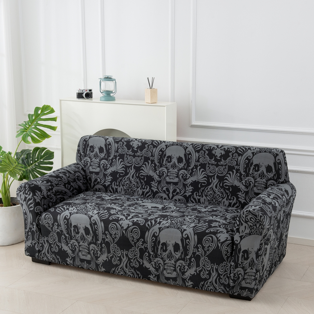 91家纺网 家纺一手货源 找家纺 飞翔家纺 2025新款沙发套沙发垫圣诞款 黑纹骷髅