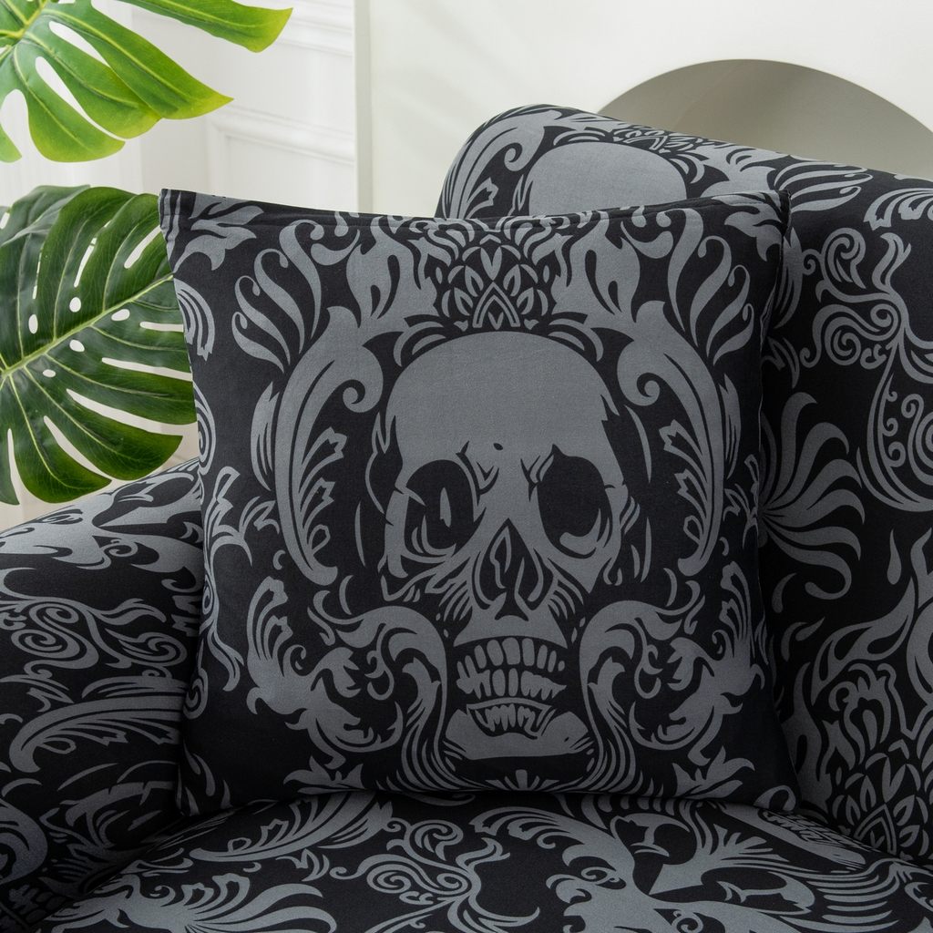 91家纺网 家纺一手货源 找家纺 飞翔家纺 2025新款沙发套沙发垫圣诞款 黑纹骷髅