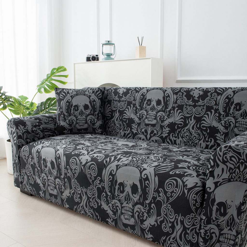 91家纺网 家纺一手货源 找家纺 飞翔家纺 2025新款沙发套沙发垫圣诞款 黑纹骷髅