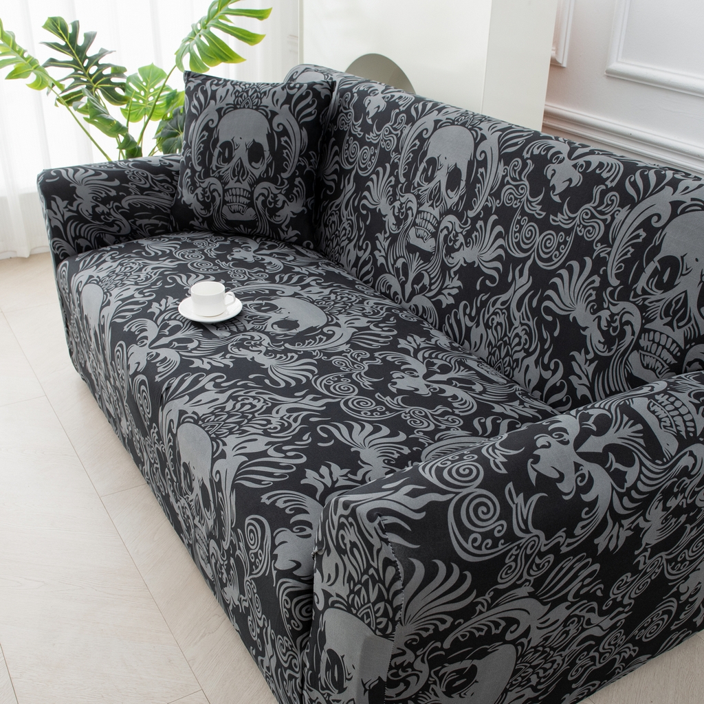 91家纺网 家纺一手货源 找家纺 飞翔家纺 2025新款沙发套沙发垫圣诞款 黑纹骷髅