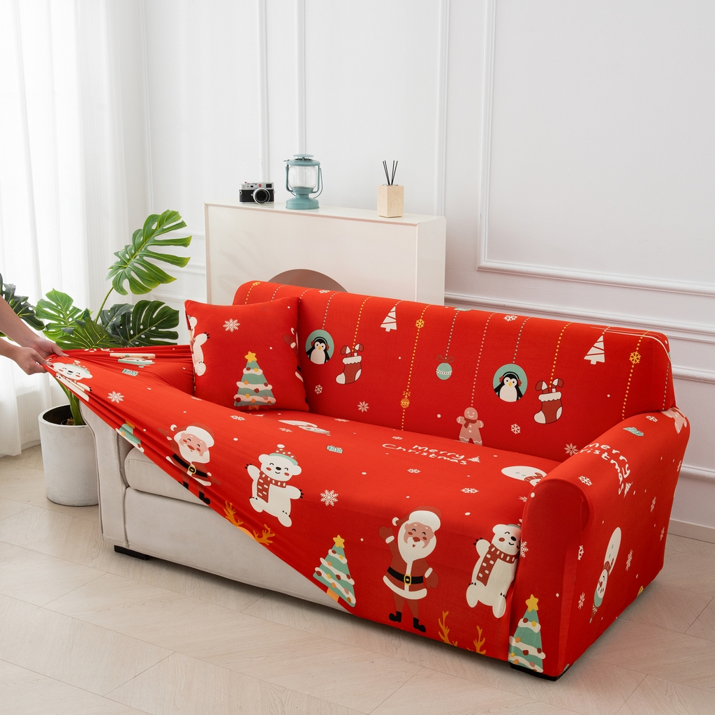 91家纺网 家纺一手货源 找家纺 飞翔家纺 2025新款沙发套沙发垫圣诞款 圣诞欢歌