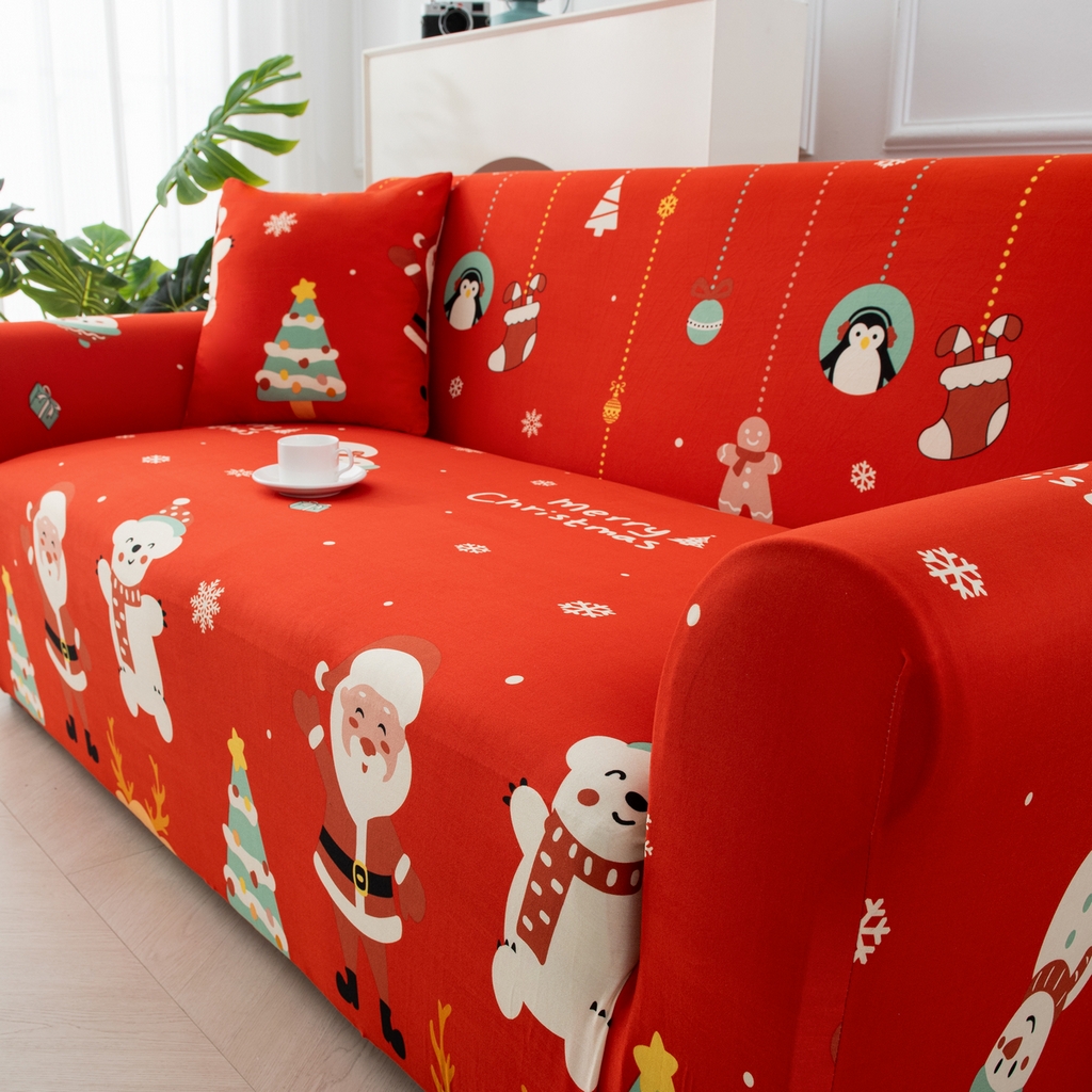 91家纺网 家纺一手货源 找家纺 飞翔家纺 2025新款沙发套沙发垫圣诞款 圣诞欢歌