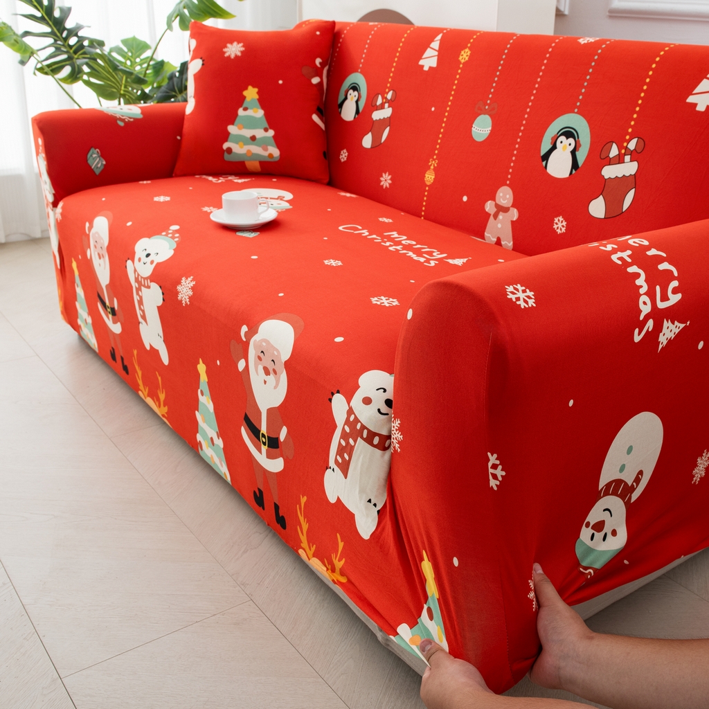 91家纺网 家纺一手货源 找家纺 飞翔家纺 2025新款沙发套沙发垫圣诞款 圣诞欢歌