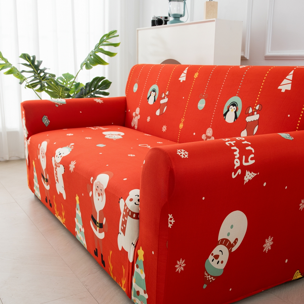 91家纺网 家纺一手货源 找家纺 飞翔家纺 2025新款沙发套沙发垫圣诞款 圣诞欢歌