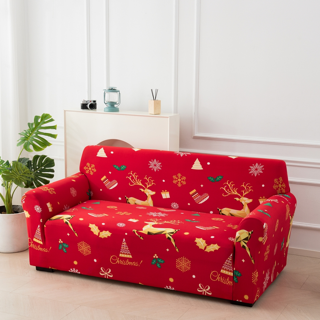 91家纺网 家纺一手货源 找家纺 飞翔家纺 2025新款沙发套沙发垫圣诞款 圣诞驯鹿