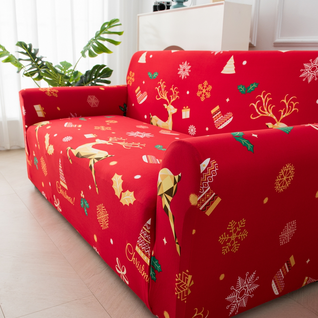 91家纺网 家纺一手货源 找家纺 飞翔家纺 2025新款沙发套沙发垫圣诞款 圣诞驯鹿