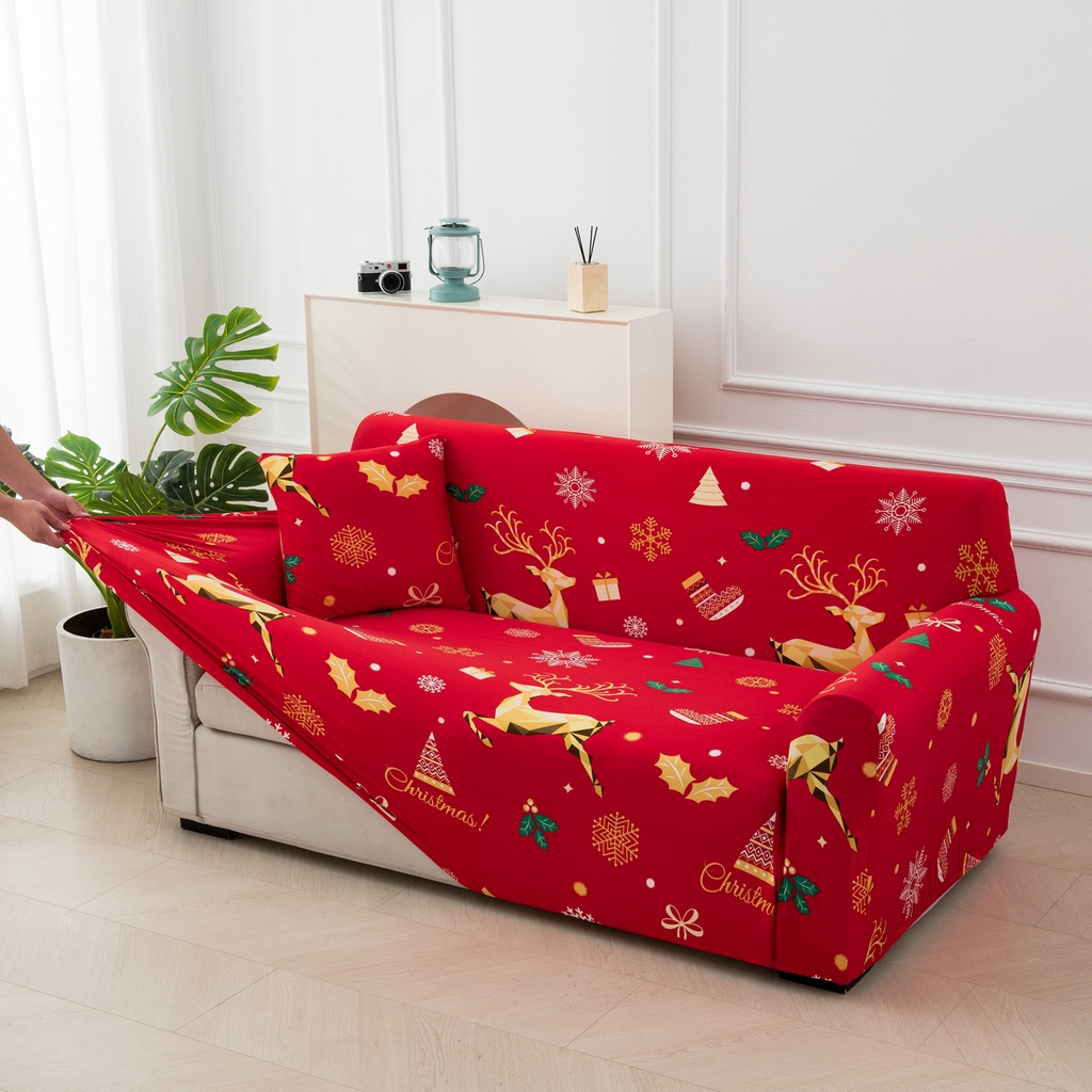 91家纺网 家纺一手货源 找家纺 飞翔家纺 2025新款沙发套沙发垫圣诞款 圣诞驯鹿