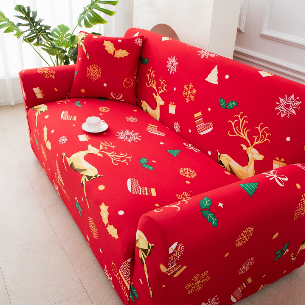 91家纺网 家纺一手货源 找家纺 飞翔家纺 2025新款沙发套沙发垫圣诞款 圣诞驯鹿