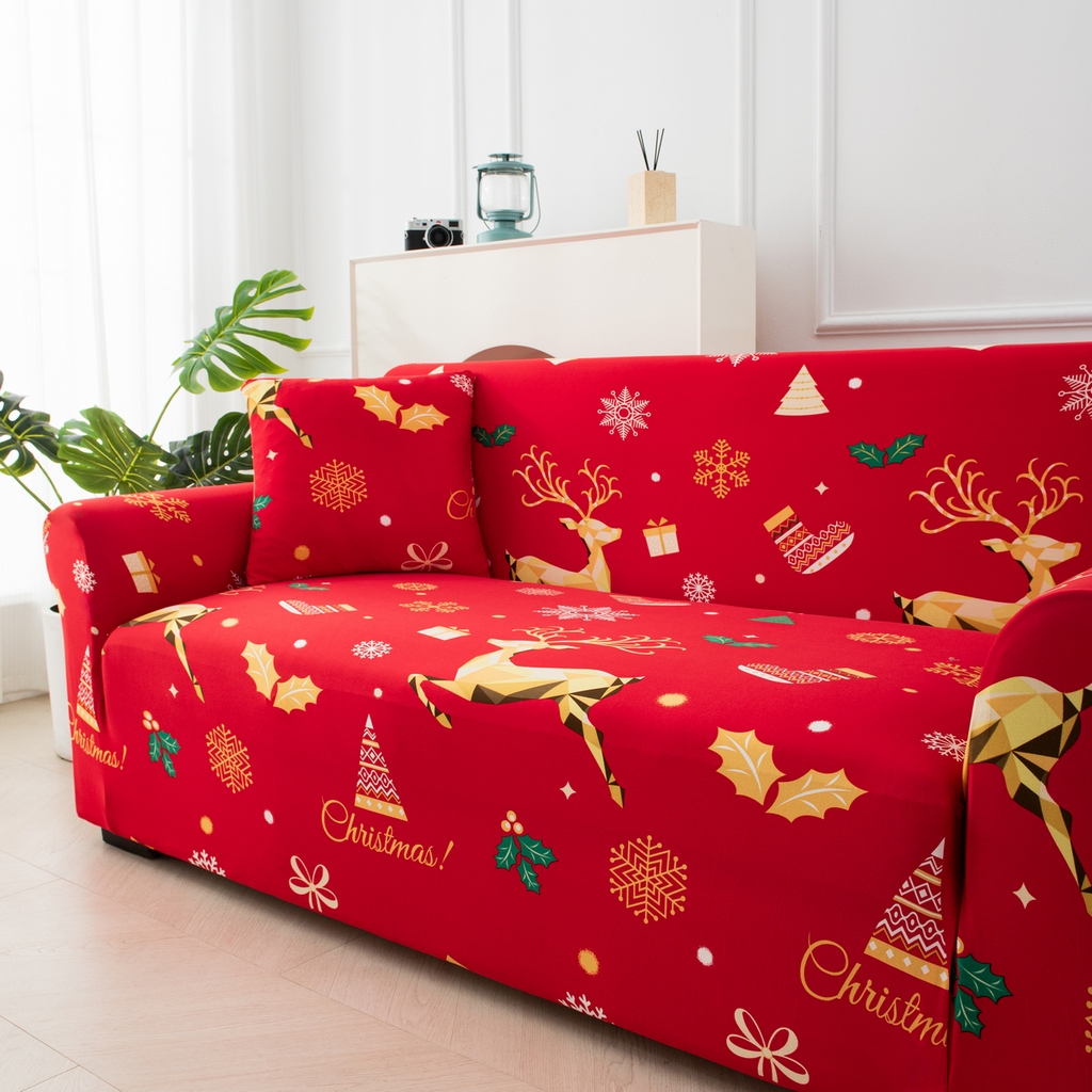 91家纺网 家纺一手货源 找家纺 飞翔家纺 2025新款沙发套沙发垫圣诞款 圣诞驯鹿