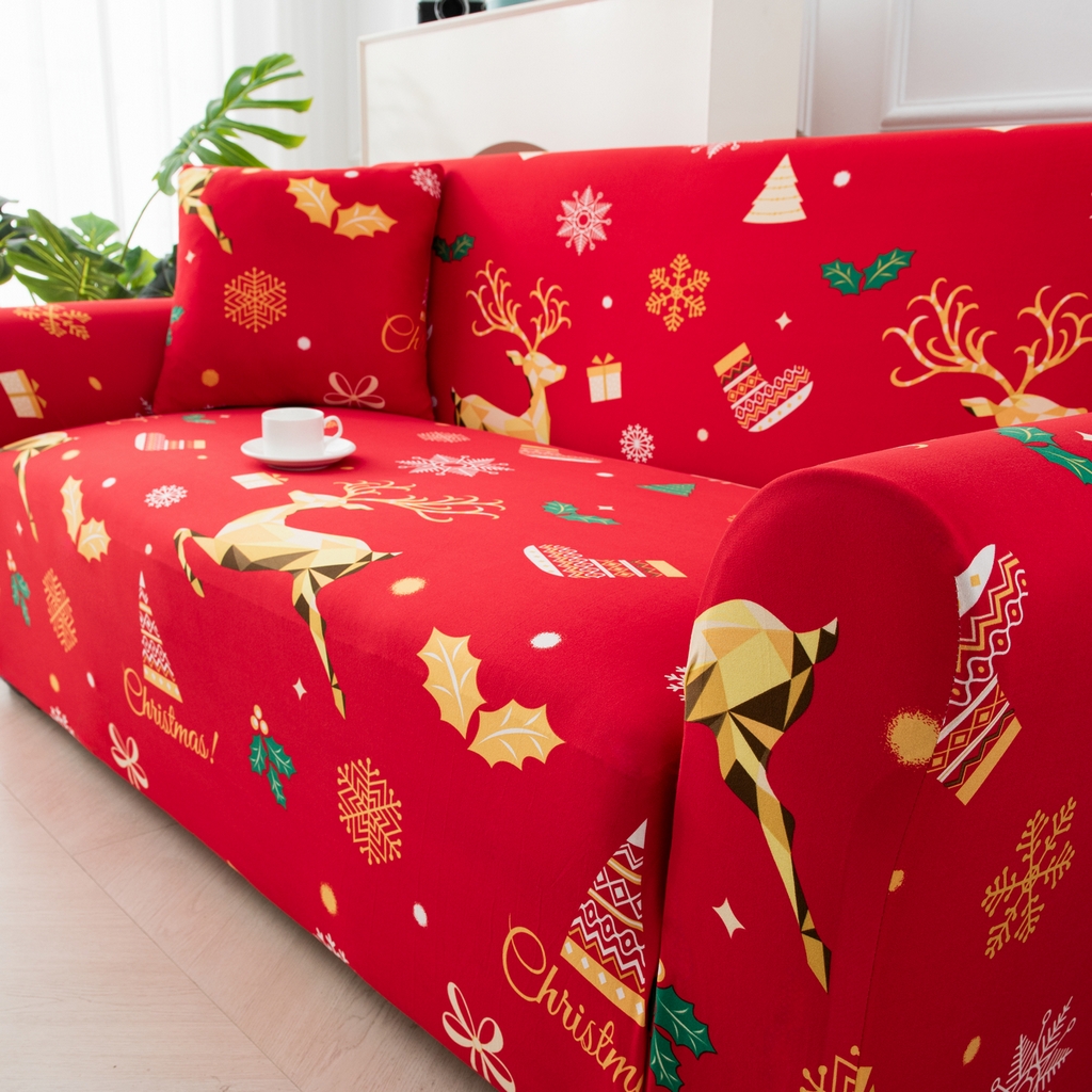 91家纺网 家纺一手货源 找家纺 飞翔家纺 2025新款沙发套沙发垫圣诞款 圣诞驯鹿