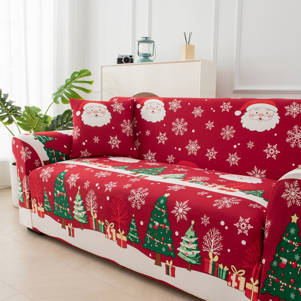 91家纺网 家纺一手货源 找家纺 飞翔家纺 2025新款沙发套沙发垫圣诞款 雪夜老人