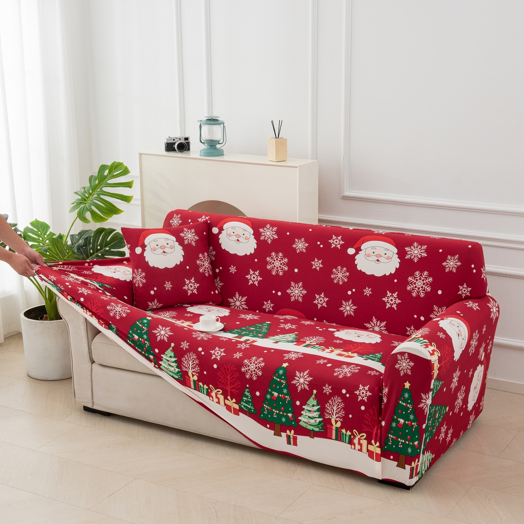 91家纺网 家纺一手货源 找家纺 飞翔家纺 2025新款沙发套沙发垫圣诞款 雪夜老人