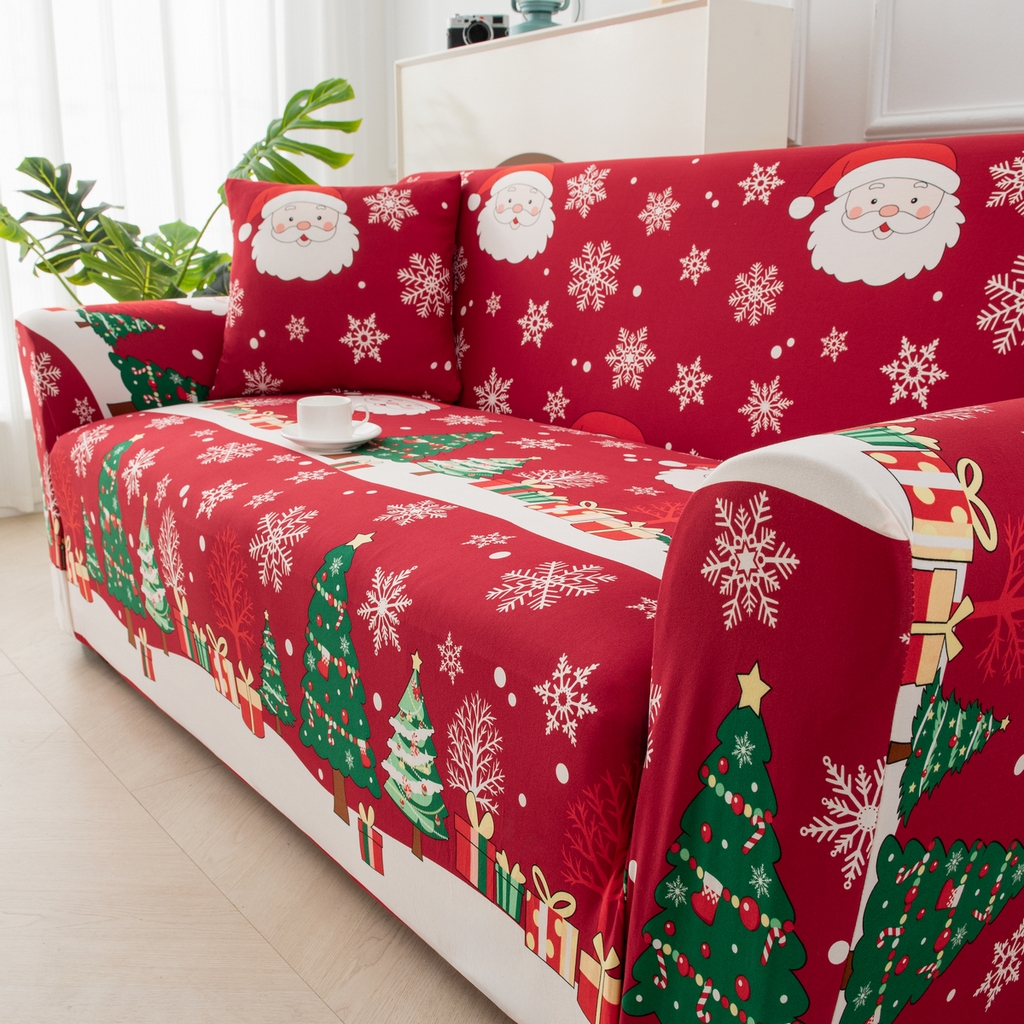 91家纺网 家纺一手货源 找家纺 飞翔家纺 2025新款沙发套沙发垫圣诞款 雪夜老人