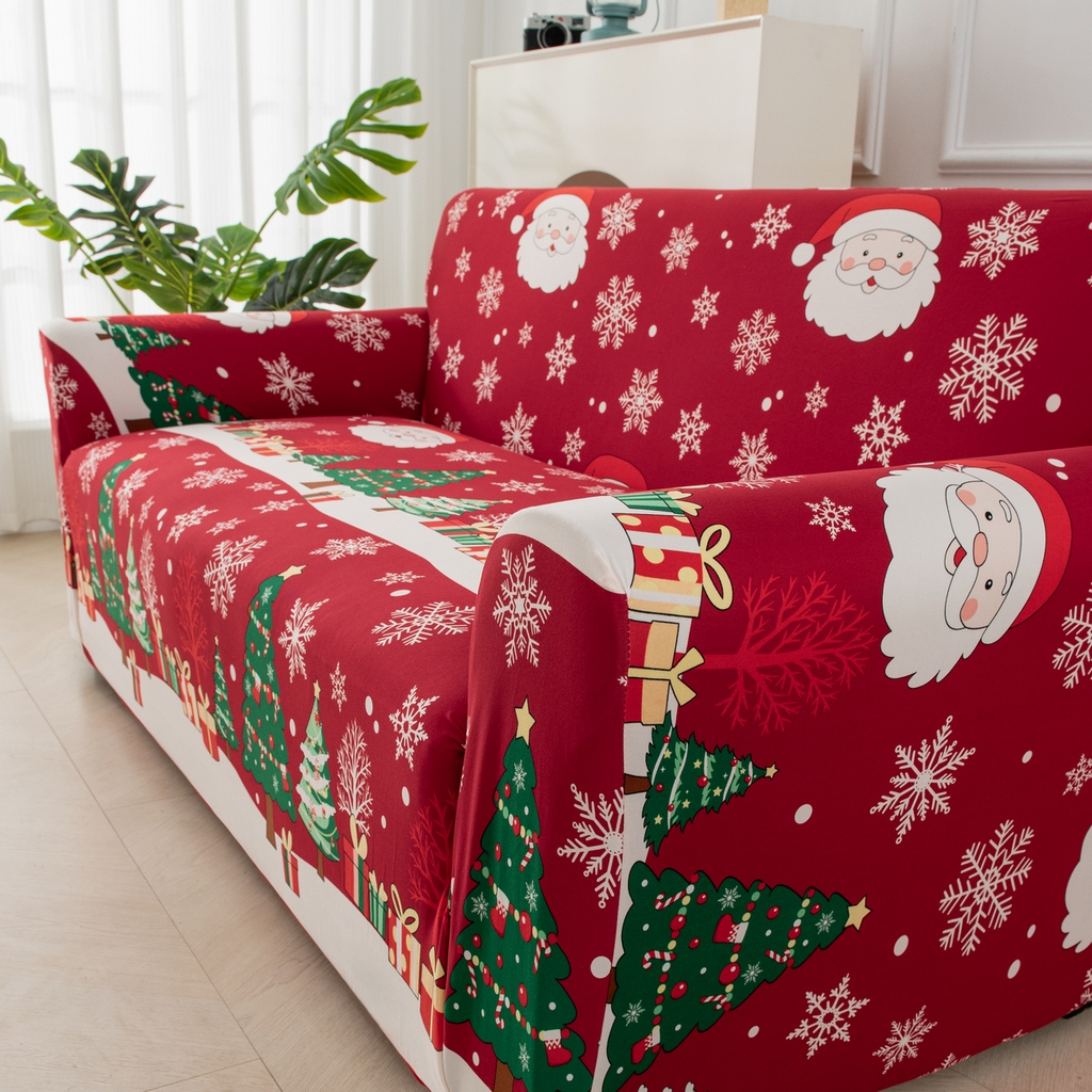 91家纺网 家纺一手货源 找家纺 飞翔家纺 2025新款沙发套沙发垫圣诞款 雪夜老人