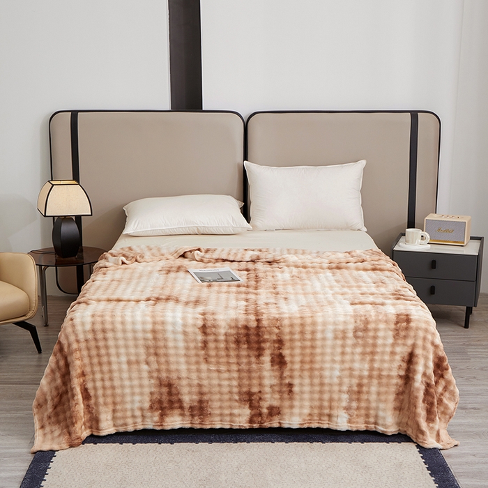 91家纺网 家纺一手货源 找家纺 楼兰公主毛毯专供 2025新款泡泡绒仿兔绒毛毯毯子 水墨-焦糖