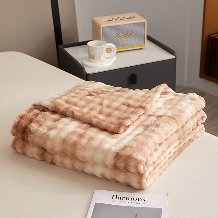 91家纺网 家纺一手货源 找家纺 楼兰公主毛毯专供 2025新款泡泡绒仿兔绒毛毯毯子 水墨-焦糖