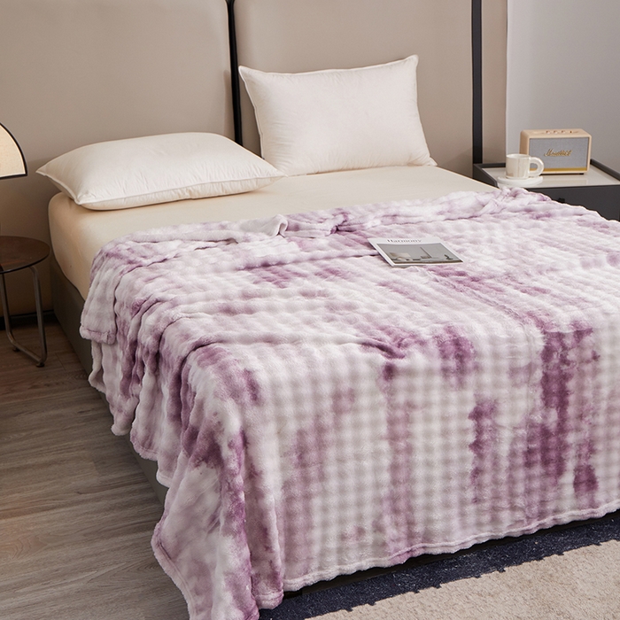 91家纺网 家纺一手货源 找家纺 楼兰公主毛毯专供 2025新款泡泡绒仿兔绒毛毯毯子 水墨-浅紫