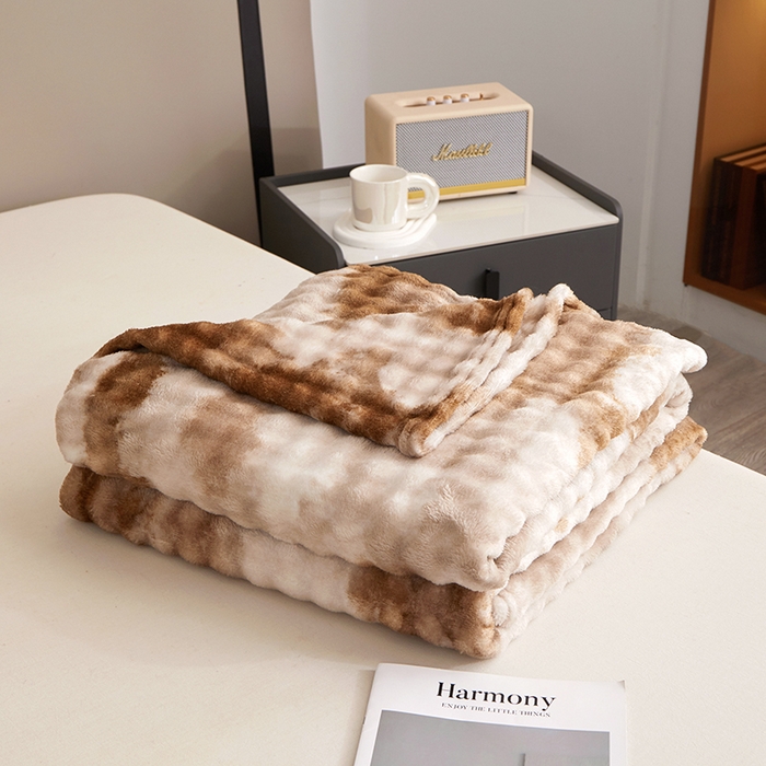 91家纺网 家纺一手货源 找家纺 楼兰公主毛毯专供 2025新款泡泡绒仿兔绒毛毯毯子 水墨-咖啡