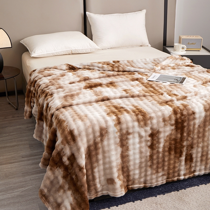 91家纺网 家纺一手货源 找家纺 楼兰公主毛毯专供 2025新款泡泡绒仿兔绒毛毯毯子 水墨-咖啡