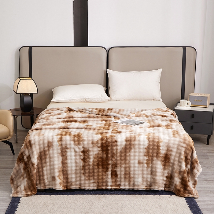 91家纺网 家纺一手货源 找家纺 楼兰公主毛毯专供 2025新款泡泡绒仿兔绒毛毯毯子 水墨-咖啡