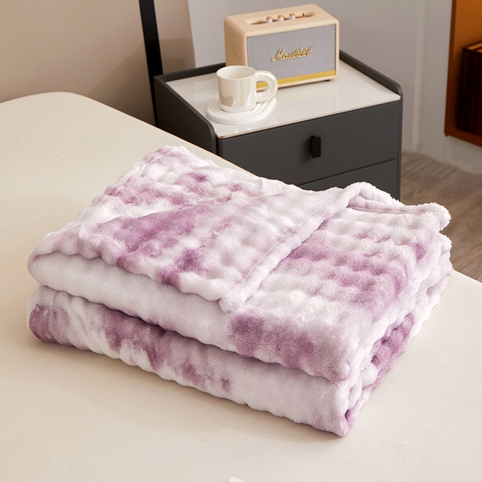 91家纺网 家纺一手货源 找家纺 楼兰公主毛毯专供 2025新款泡泡绒仿兔绒毛毯毯子 水墨-浅紫