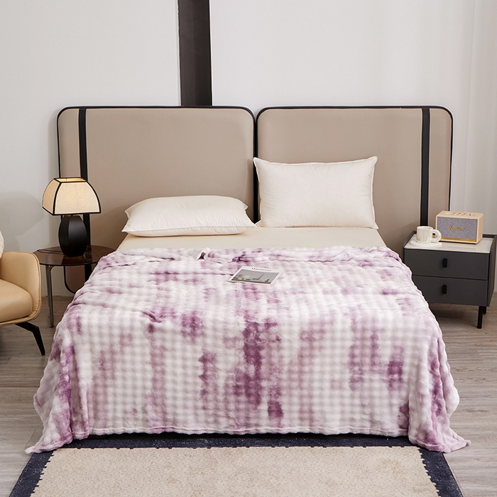 91家纺网 家纺一手货源 找家纺 楼兰公主毛毯专供 2025新款泡泡绒仿兔绒毛毯毯子 水墨-浅紫