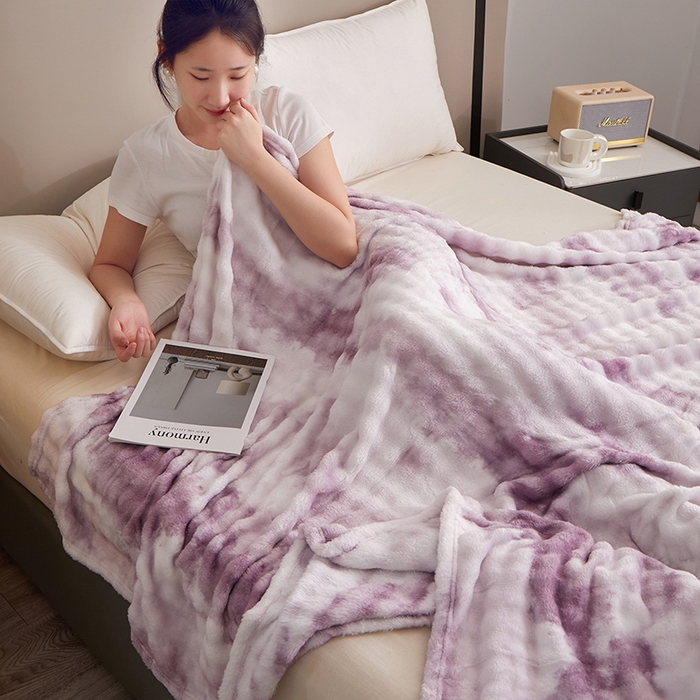91家纺网 家纺一手货源 找家纺 楼兰公主毛毯专供 2025新款泡泡绒仿兔绒毛毯毯子 水墨-浅紫