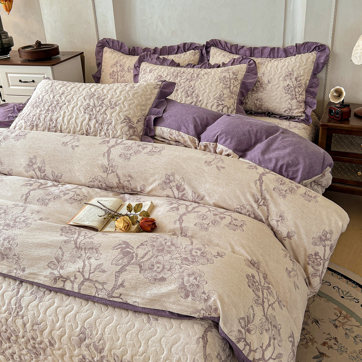 91家纺网 家纺一手货源 找家纺 （总）笠裙家纺 2025新款a类加厚夹棉云感水洗棉床盖四件套