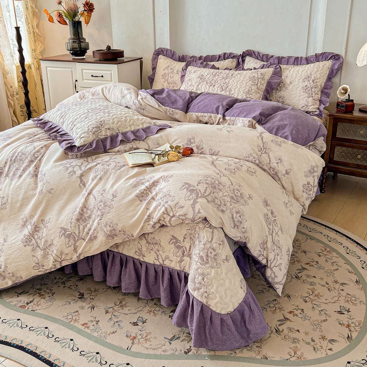 91家纺网 家纺一手货源 找家纺 （总）笠裙家纺 2025新款a类加厚夹棉云感水洗棉床盖四件套