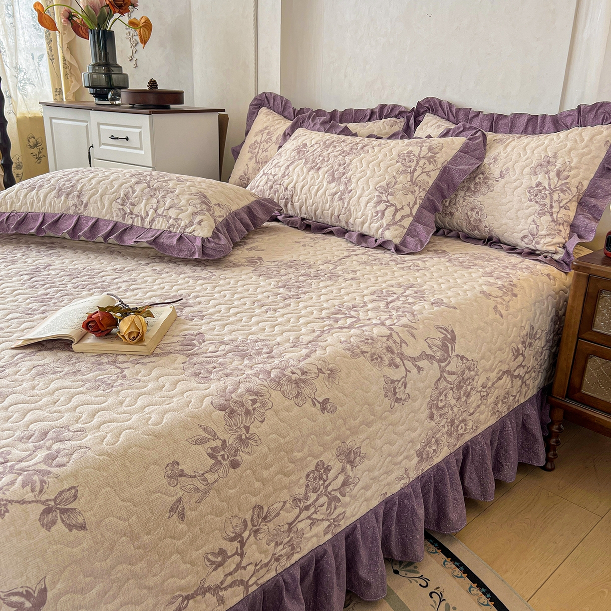 91家纺网 家纺一手货源 找家纺 （总）笠裙家纺 2025新款a类加厚夹棉云感水洗棉床盖四件套