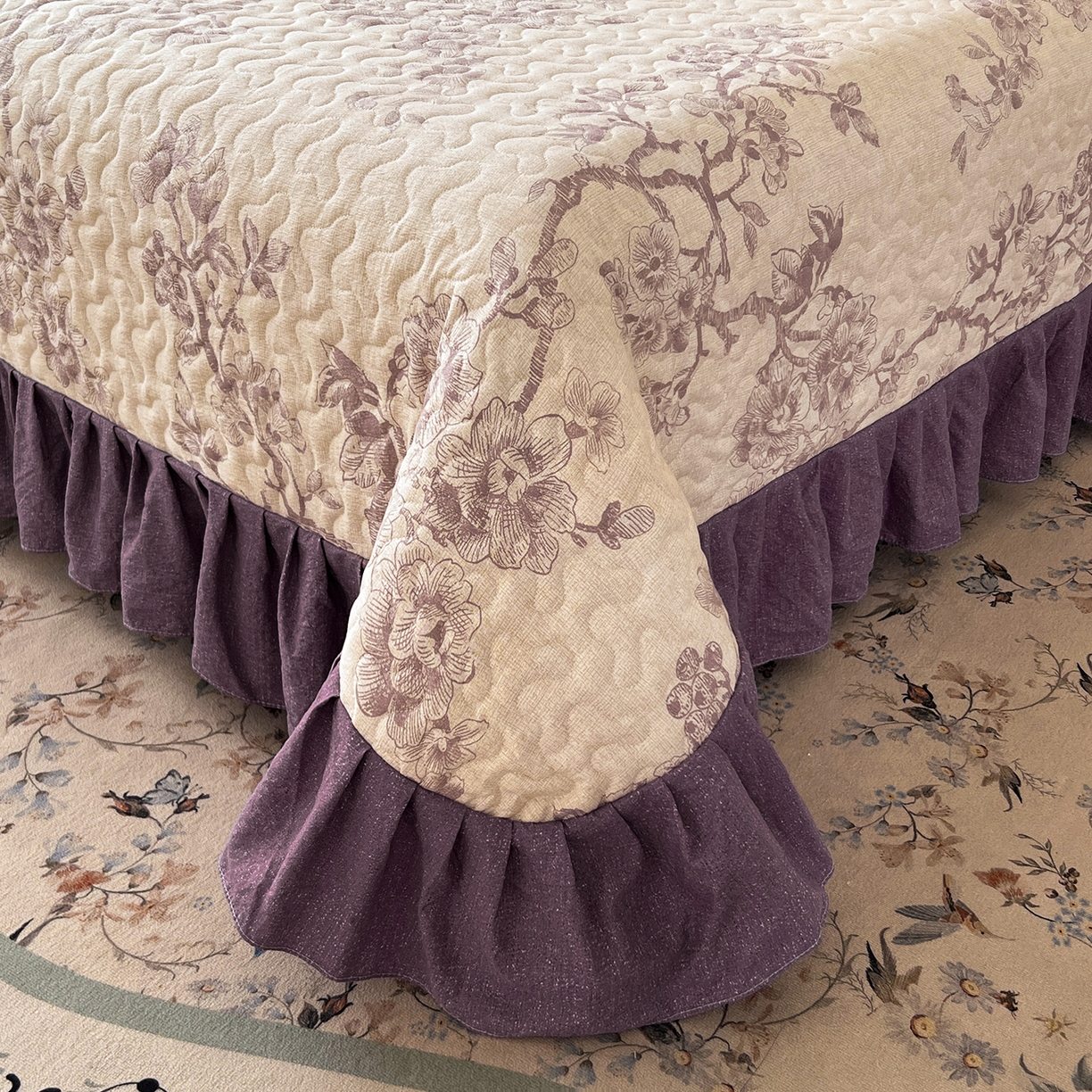 91家纺网 家纺一手货源 找家纺 （总）笠裙家纺 2025新款a类加厚夹棉云感水洗棉床盖四件套