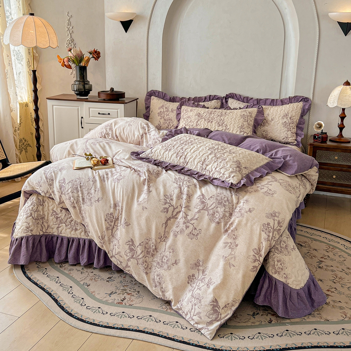 91家纺网 家纺一手货源 找家纺 （总）笠裙家纺 2025新款a类加厚夹棉云感水洗棉床盖四件套