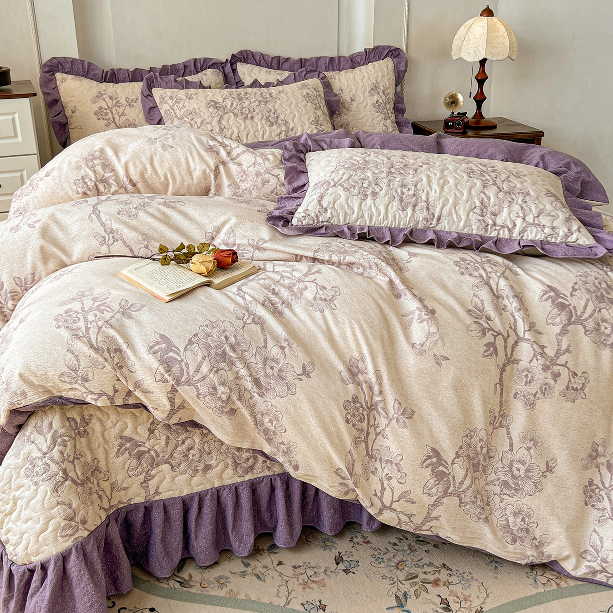 91家纺网 家纺一手货源 找家纺 （总）笠裙家纺 2025新款a类加厚夹棉云感水洗棉床盖四件套