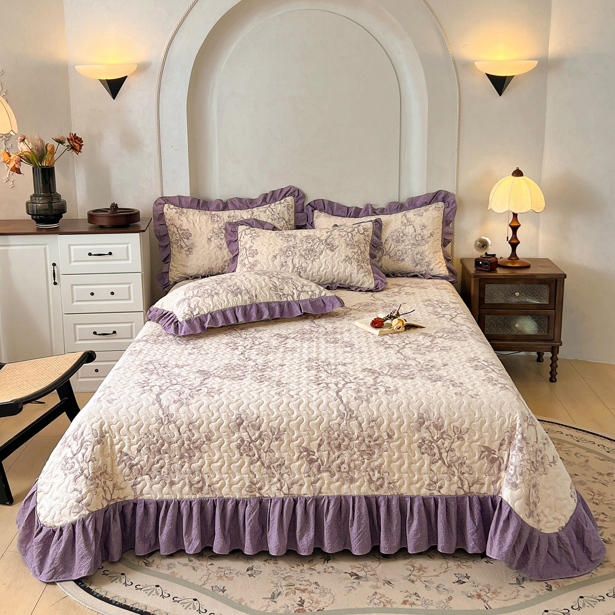 91家纺网 家纺一手货源 找家纺 （总）笠裙家纺 2025新款a类加厚夹棉云感水洗棉床盖四件套