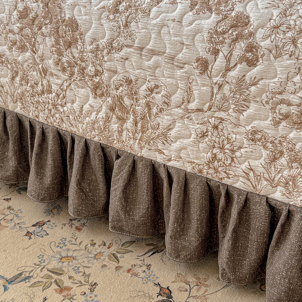 91家纺网 家纺一手货源 找家纺 笠裙家纺 2025新款a类加厚夹棉云感水洗棉床盖四件套 茶巷