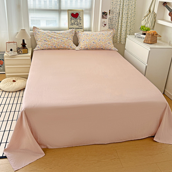 91家纺网 家纺一手货源 找家纺 一比一 2025新款古法水洗棉小布袋高克重云柔棉四件套 花海粉