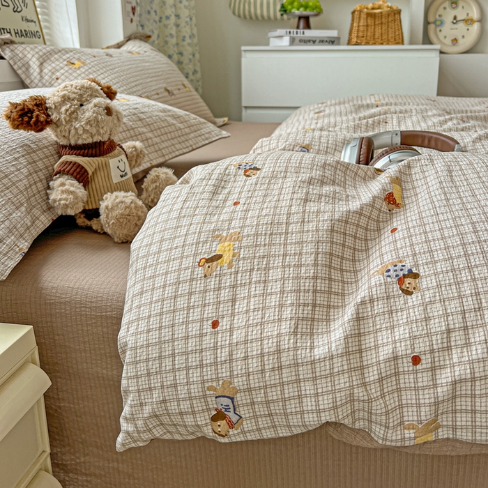 91家纺网 家纺一手货源 找家纺  一比一 2025新款古法水洗棉小布袋高克重云柔棉四件套 腊肠狗咖