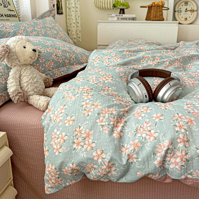 91家纺网 家纺一手货源 找家纺 一比一 2025新款古法水洗棉小布袋高克重云柔棉四件套 晴雅集