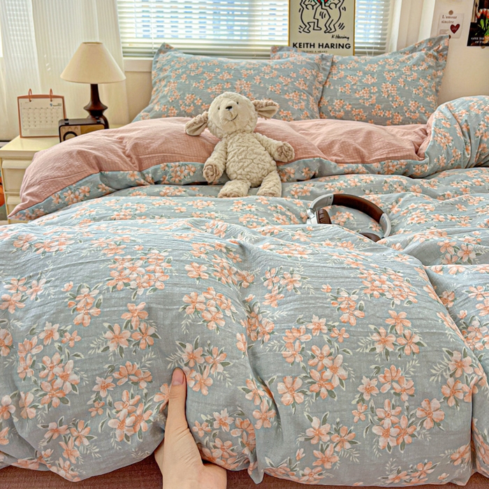 91家纺网 家纺一手货源 找家纺 一比一 2025新款古法水洗棉小布袋高克重云柔棉四件套 晴雅集